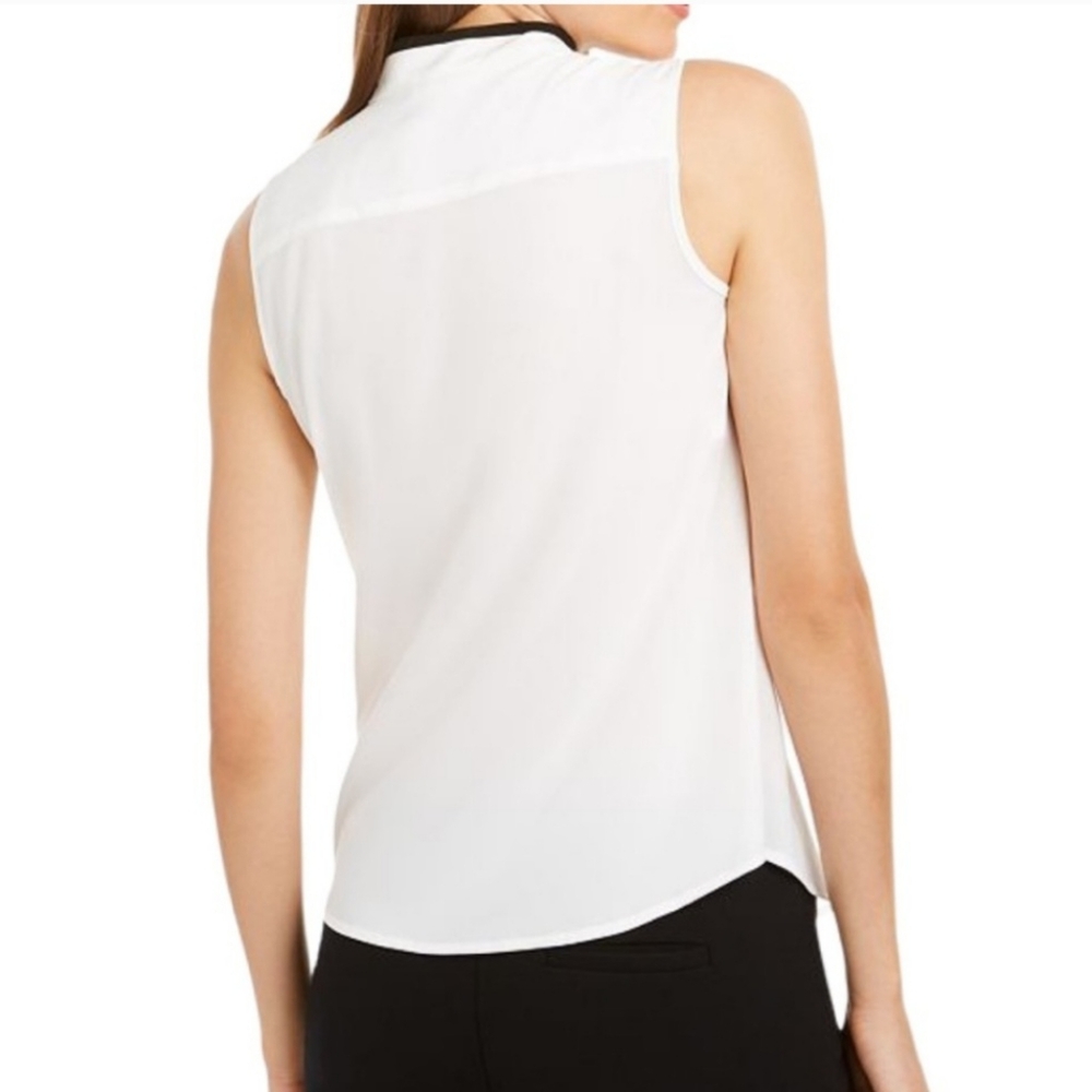 Calvin Klein Sleeveless Ruffle Front Blouse Size M White Black - Picture 8 of 9